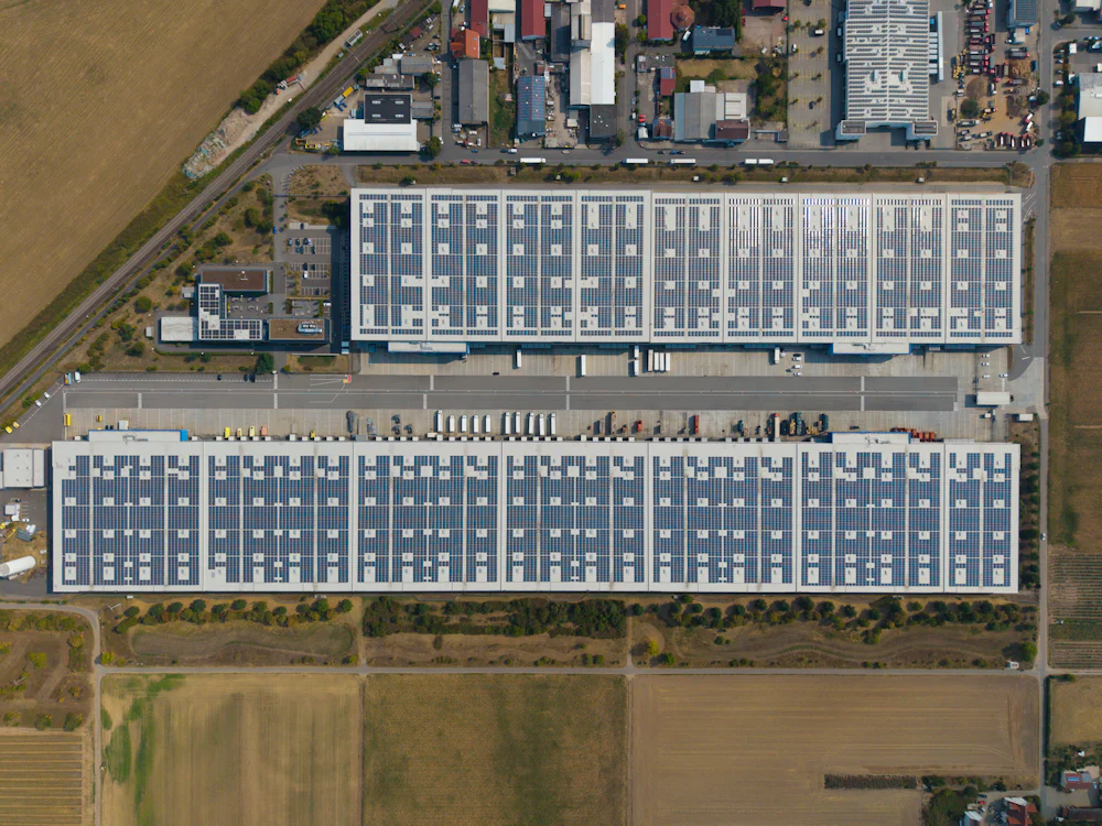 Solar array on industrial shed roofs