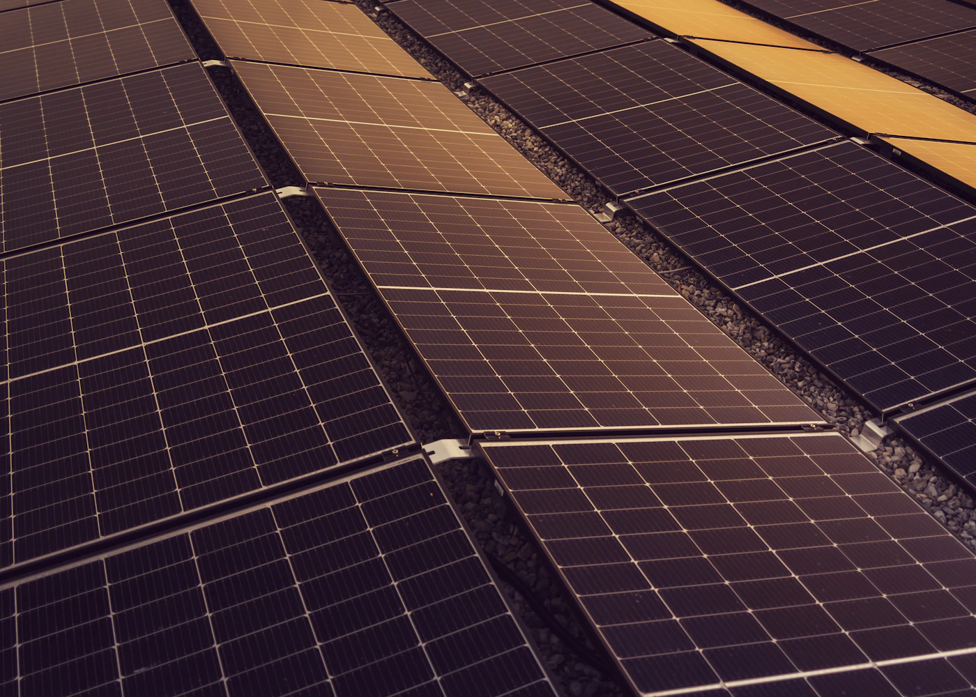 Close-up of solar modules on a rooftop